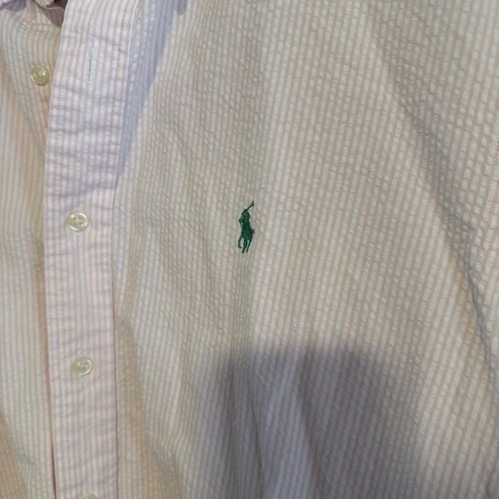 Ralph Lauren Mens XL Shirt Seersucker Striped Short Sleeve Button Down Pink